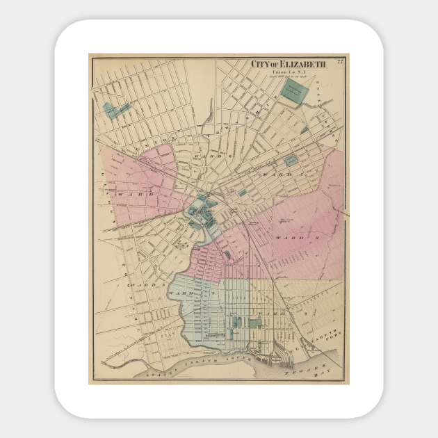 Vintage Map Of Elizabeth New Jersey 1872 Elizabeth Nj Pegatina Teepublic Mx