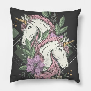 twin unicorn illustration Pillow