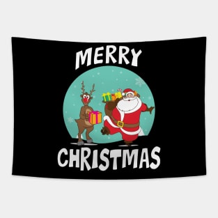 'Merry Christmas ' Adorable Christmas Santa & Reindeer Tapestry