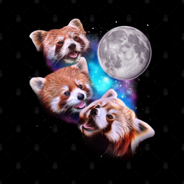 Three Red Pandas Howl at the Moon by darklordpug