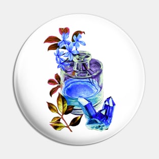 Blue flowers in glass vase painting -Art Pin