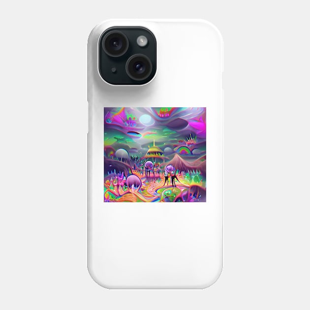 Psychedelic Alien Lands Phone Case by Mihadom