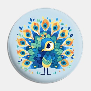 Geometrical Colorful Peacock, Adorable Kawaii Simple Mosaic Bird Pin