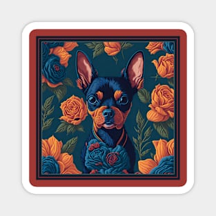 Dogs, Toy Terrier and flowers, dog, seamless print, style vector (red flowers Toy Terrier 3 version) Magnet