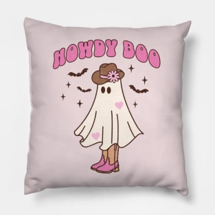 Western Retro Halloween Ghost Happy Howdy Boo Pink Pillow