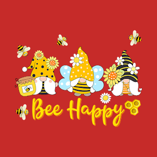 Bee Happy Gnome Sunflower Bee Design T-Shirt