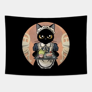 Black cat maid cafe Tapestry