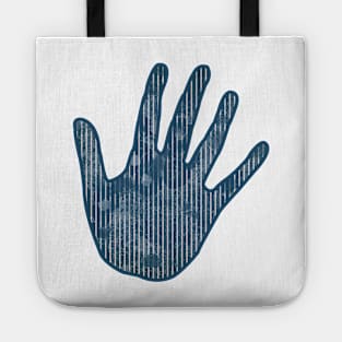 White stripes on blue grunge hand Tote