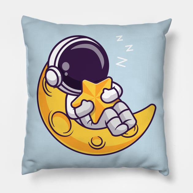 Cute Astronaut Sleeps On Moon Holding the Star Cartoon Pillow by Catalyst Labs