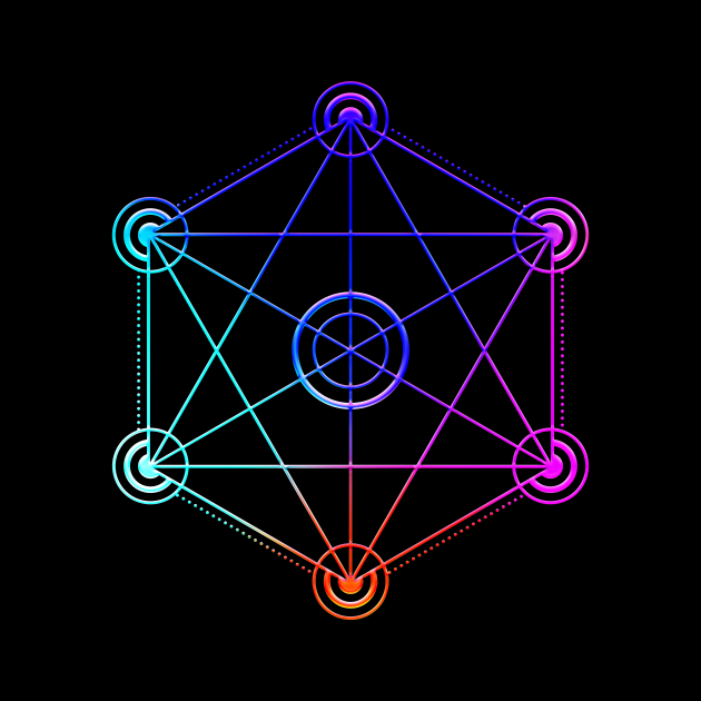 Neon Geometric Glyph Mandala Sigil Rune Sign Seal Cool Blue and Violet  - 366 by Holy Rock Design