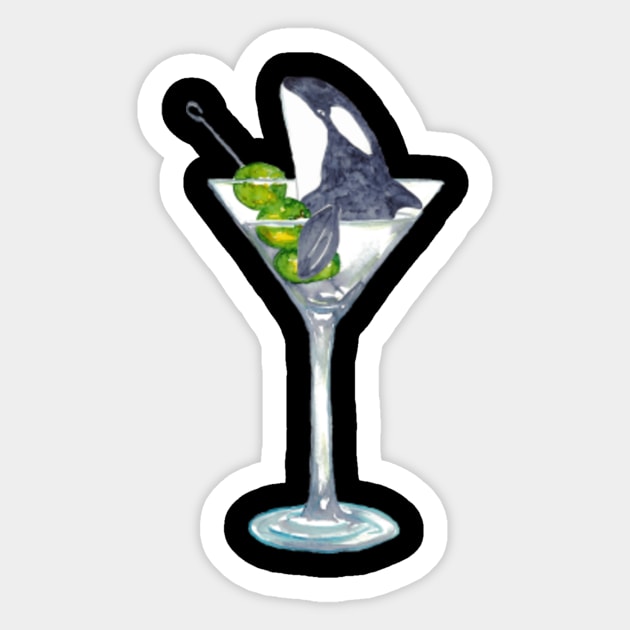 Orca whale in martini glass watercolor - Orca Whale In Martini Glass  Watercolor - Sticker