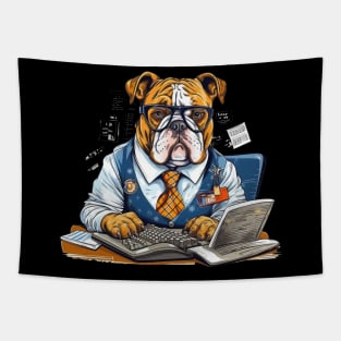 Accountant English Bulldog t-shirt design, a bulldog wearing a tie and glasses Tapestry