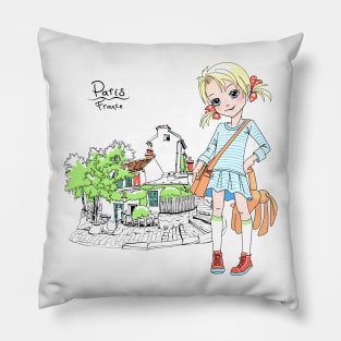 Cute girl in Paris, France Pillow