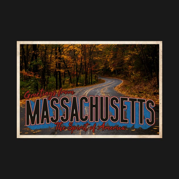 Greetings from Massachusetts - Vintage Travel Postcard Design by fromthereco