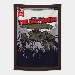 Funny Sci-Fi "The Strike Of The Destroyer" Retro Comic Parody Tapestry