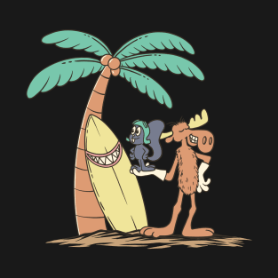 Rocky and bullwinkle surfing summer vacation T-Shirt