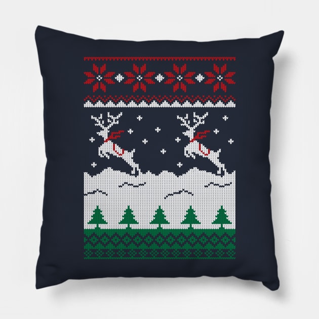 Jumping Deer Christmas Ugly Pillow by skinnyrepublic