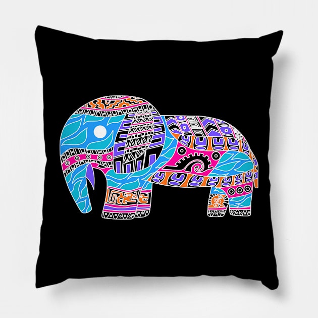 dark tribal elephant ecopop totonac pattern art Pillow by jorge_lebeau