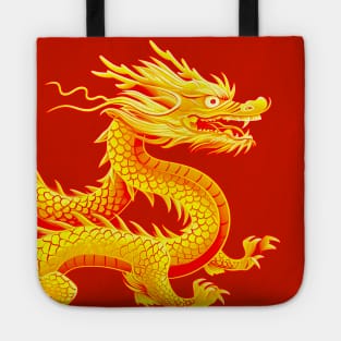 Chinese Golden Dragon on a Lucky Red Background 2: Chinese New Year, Year of the Dragon on a Dark Background Tote