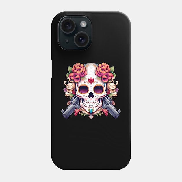 skull with guns Phone Case by One Eyed Cat Design