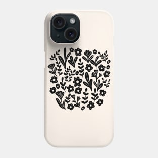 Folk ditsy flowers in black Phone Case