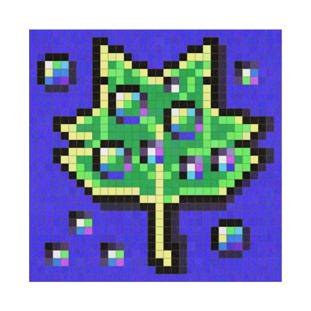 Green Leaf With Water Droplets Pixel Painting by CozyPixelFluff