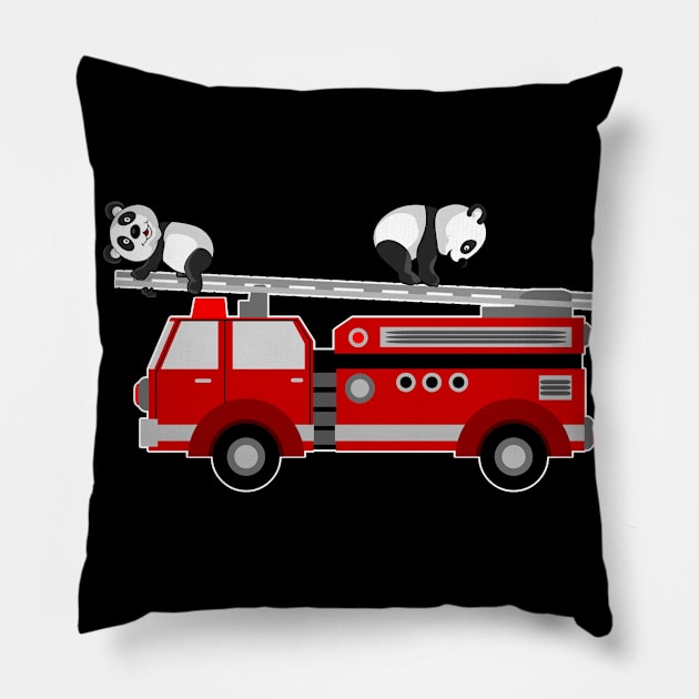 Panda Bear With Fire Engine Car Design Motif Pillow by Shirtjaeger