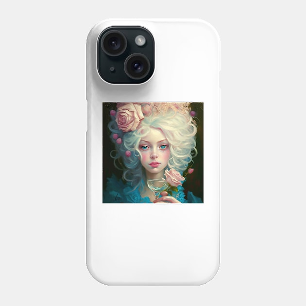Marie Antoinette with afternoon wine and pink roses Phone Case by KimTurner
