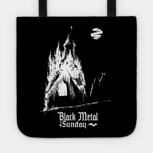 Black Metal Burning Church Tote