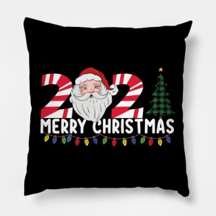 Matching Family Christmas 2021 Santa Tree Plaid Pillow