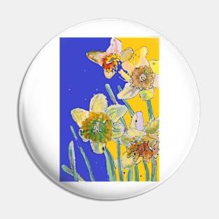 Abstract Yellow Daffodil Watercolor Pattern on Yellow Pin