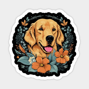 A Golden Retriever surrounded with Lilies, illustration Magnet