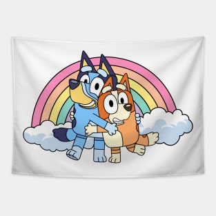 Bluey and bingo rainbow Tapestry