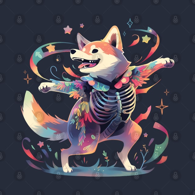Dancing Skeleton Rainbow Shiba by Lunatic Bear