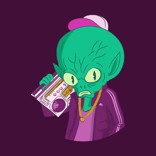 Old School Hip Hop Alien with Boombox by SLAG_Creative