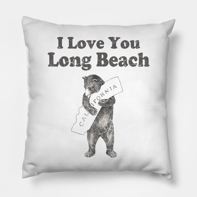 Vintage I Love You Long Beach California Bear Pillow by E