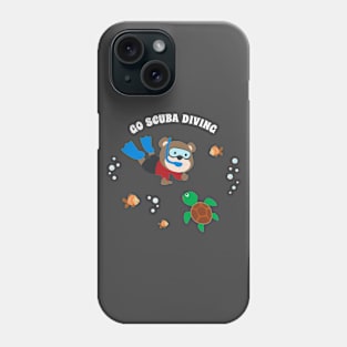 Diving with funny bear and turtle with cartoon style. Phone Case