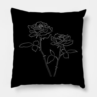 Rose Line Art Drawing - 2 Roses Pillow