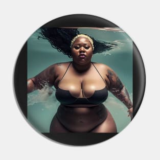 Summer Vibes, Curvy Summer, Curvy and Beautiful Superwoman, Swimmer Athlete. Female are strong. Sticker Pin