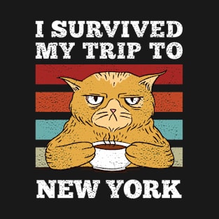 I Survived My Trip To New York Vintage Tired Cat Coffee T-Shirt