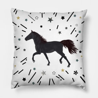 Black horse with stars Pillow