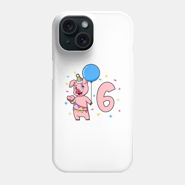 I am 6 with pig - kids birthday 6 years old Phone Case by Modern Medieval Design