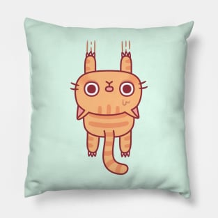 Funny Tabby Cat Using Claws To Hang On Pillow