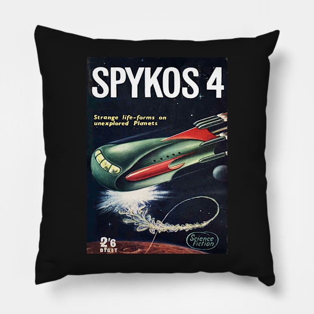 Spykos 4 Vintage Sci Fi Pillow by Bugsponge