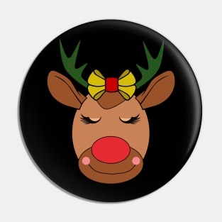 Cute Reindeer Girl Eye Lashes Sleigh Christmas Costume Gift Pin