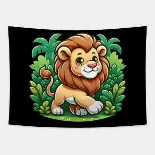 Cartoon Lion Prancing In The Jungle King of the Jungle Lion Tapestry