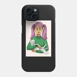 Pink Haired Girl with White Cat Phone Case