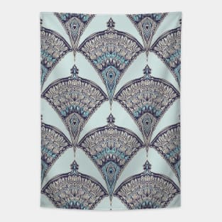 Deco Doodle in Aqua, Cream & Navy Blue Tapestry