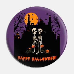 Happy Halloween Skeleton Couple Pin