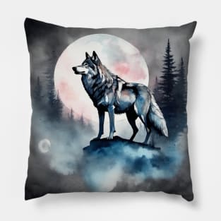 Timber Wolf in Watercolor and Charcoal Pillow